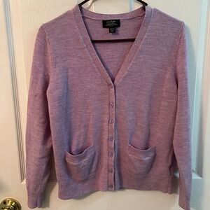 Lord & Taylor Purple Extra Fine Merino Wool Cardigan